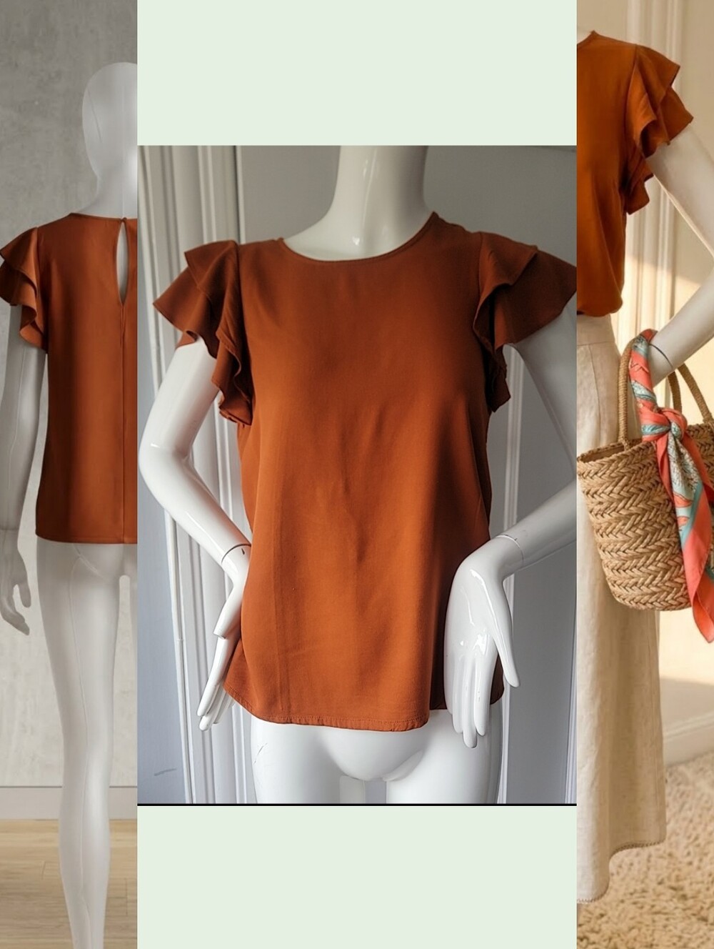 new day Rust Ruffle Sleeve Blouse